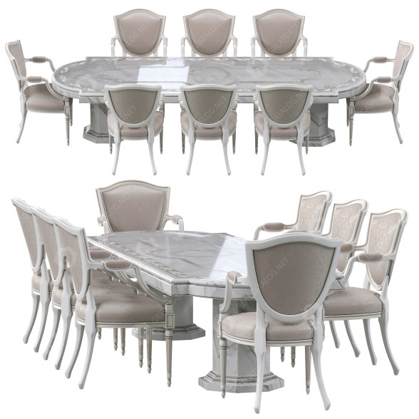 Стіл та стільці Classic Dining and Marble 3D модель