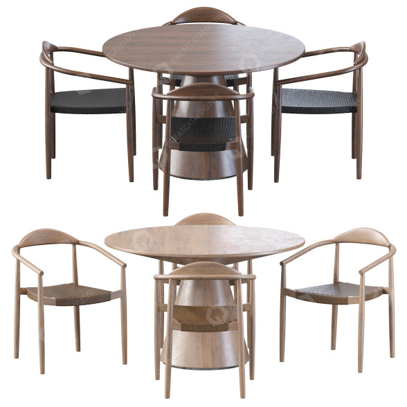 Table and Chairs La Forma Janice Dining Round Walnut and Janice Dining 3D model