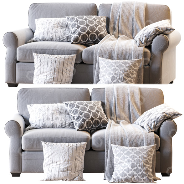 Диван Pottery Barn Fremont Roll Arm Upholstered Gray 3D модель