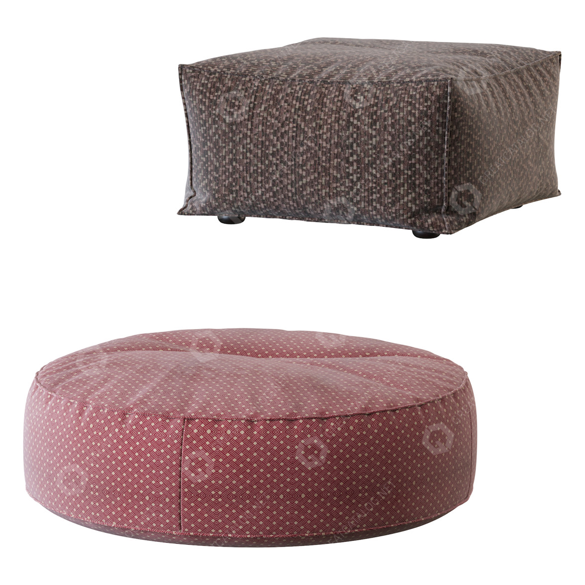 Ottomans Globewest Orlando Seamed Square and Round 3D model ...