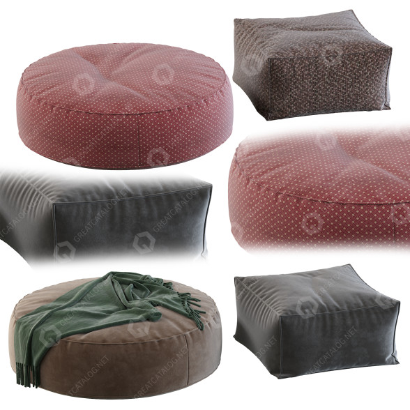 Otomanas Globewest Orlando Seamed Square and Round Modelo 3D