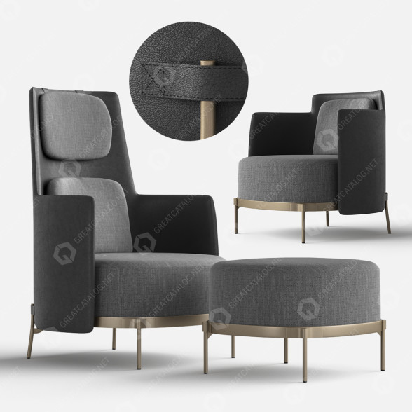 Armchairs and Ottoman Minotti Tape 3D model