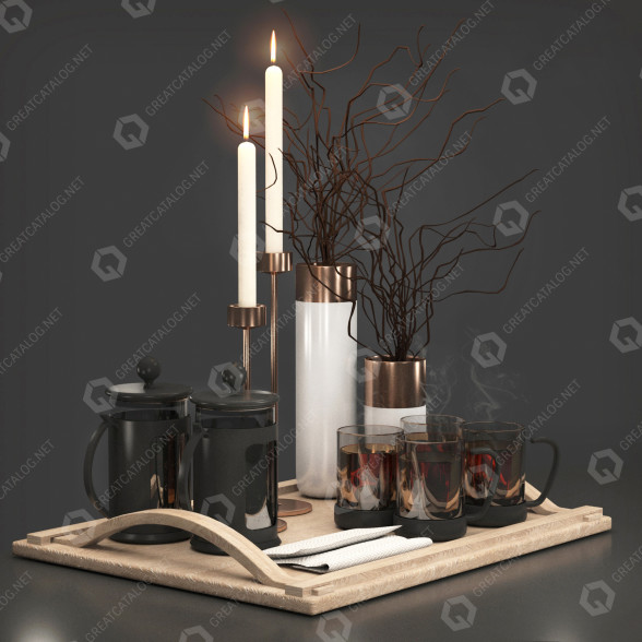 Mesa Servida Herbal Tea Set Modelo 3D