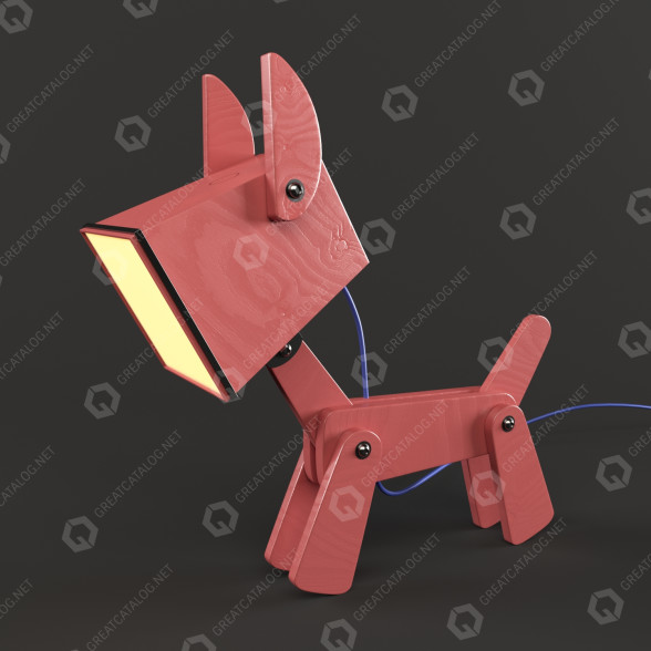 Table Lamp Red Dogi Wooden 3D model