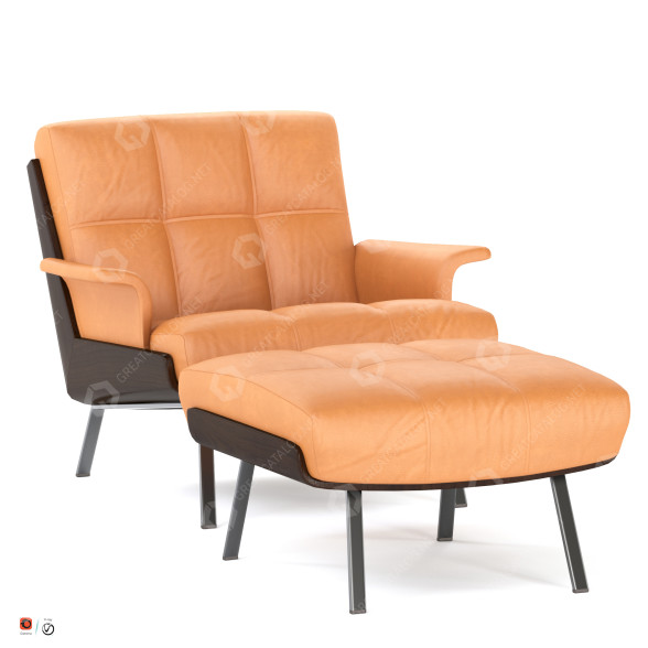 Крісло та пуф Minotti Daiki Indoor 3D модель