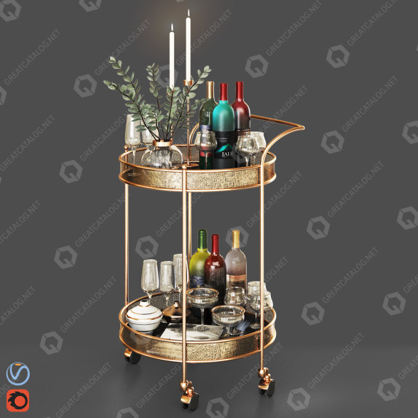 Chariot de nourriture et décor BarCart modèle 3D