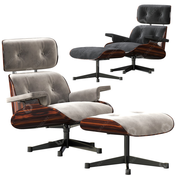 Крісло та пуф Herman Miller Eames Lounge 3D модель
