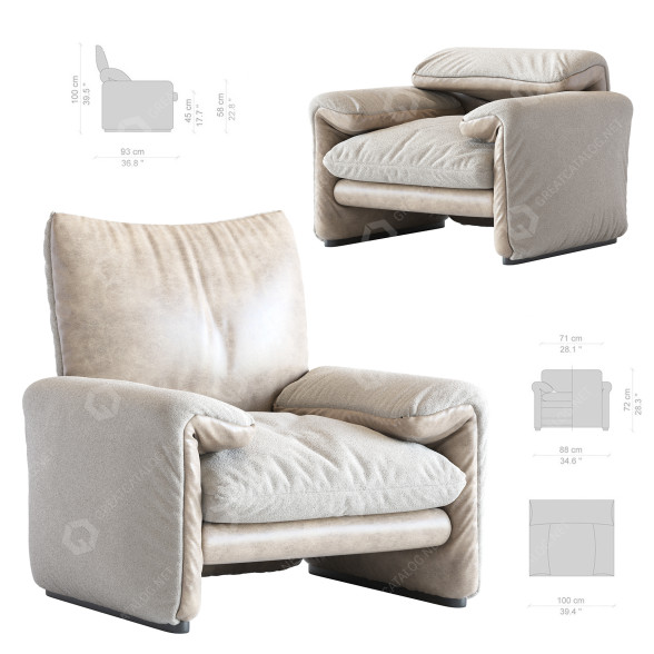 Крісло Cassina Maralunga Sheepskin White 3D модель
