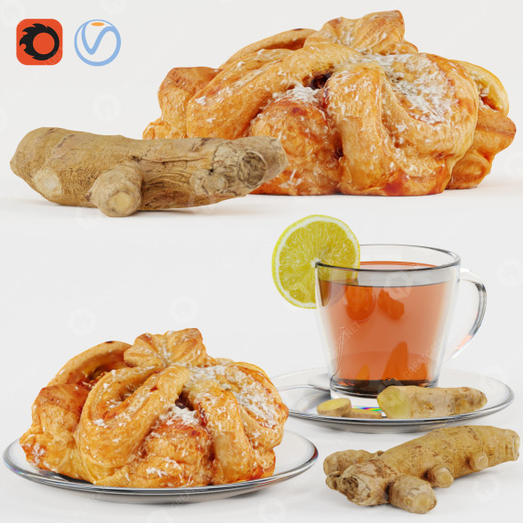 Słodycze Tea with Ginger and Puff model 3D
