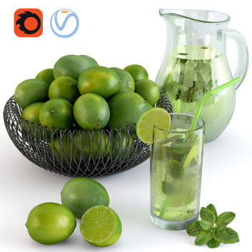 Фрукти та декор  Lime and Juice 3D модель