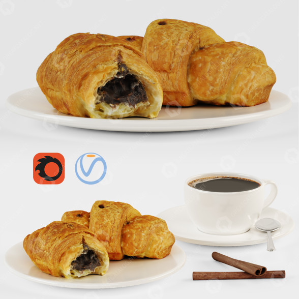Декор Coffee with Croissants 3D модель
