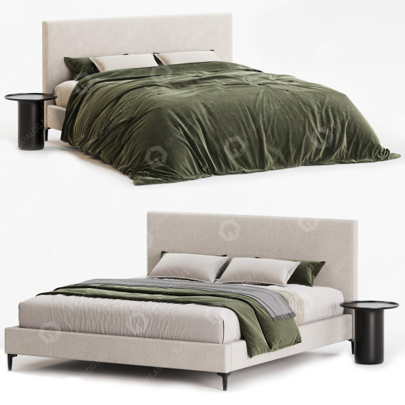 Bed and Bedside Tables West Elm Emmett 3D model