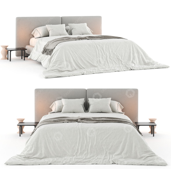 Bett und Nachttischchen Minotti Tatlin Cover 3D-Modell