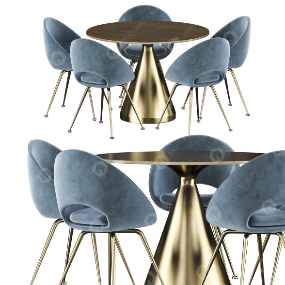 Table and Chairs West Elm Silhouette Pedestal Round 3D model