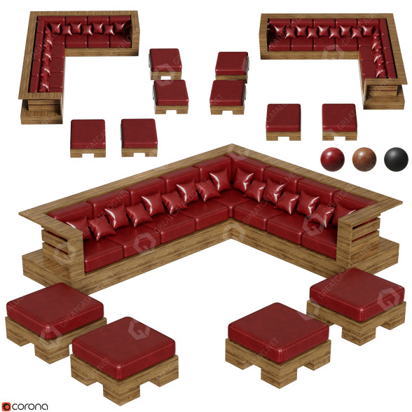 Canapé et poufs For Ten People modèle 3D
