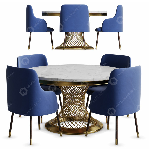 Стіл та стільці Homary Modern Round Dining Faux Marble Tabletop 3D модель
