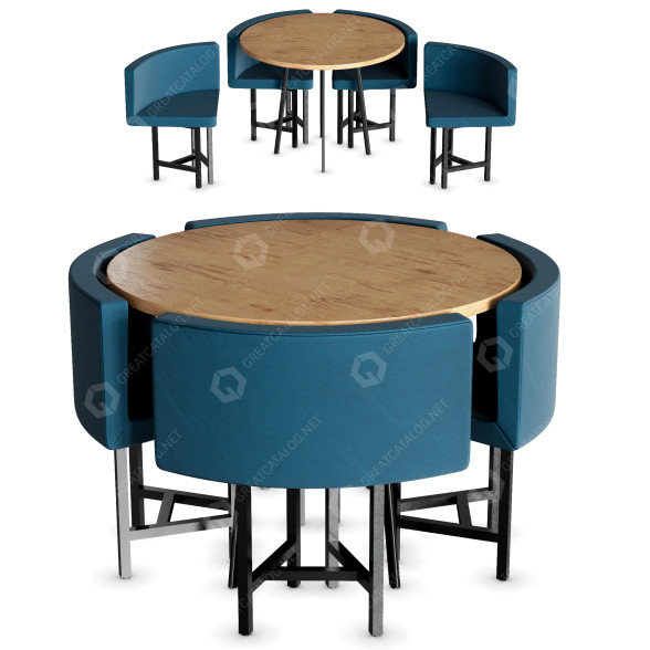 Table and Chairs Homary Round Wooden Dining 4 Seater Set Upholstered for Nook Balcony 3D model