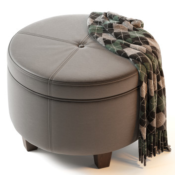 Пуф HomePop Furniture Round Leatherette Storage with Lid Charcoal Grey