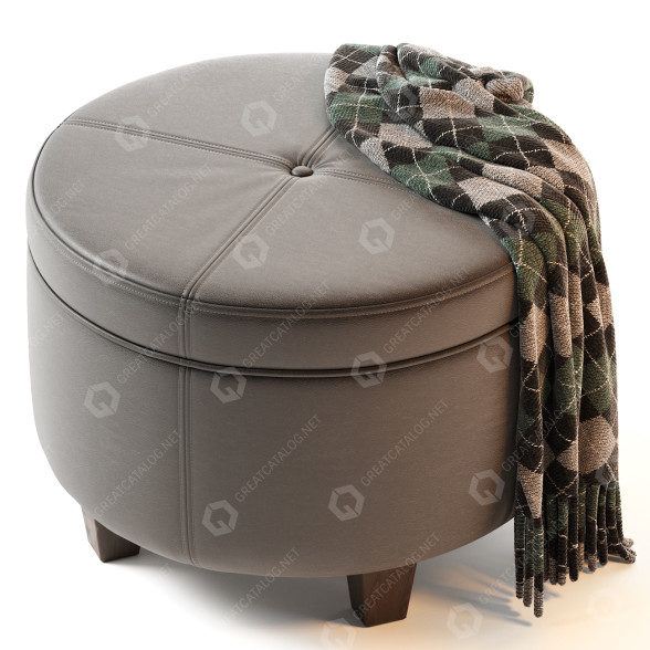 Пуф HomePop Furniture Round Leatherette Storage with Lid Charcoal Grey 3D модель