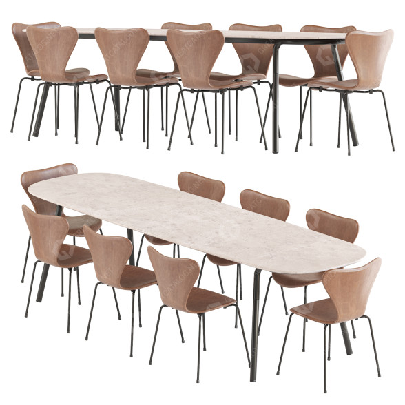Table and Chairs Manutti Minus & Series 7 3D model