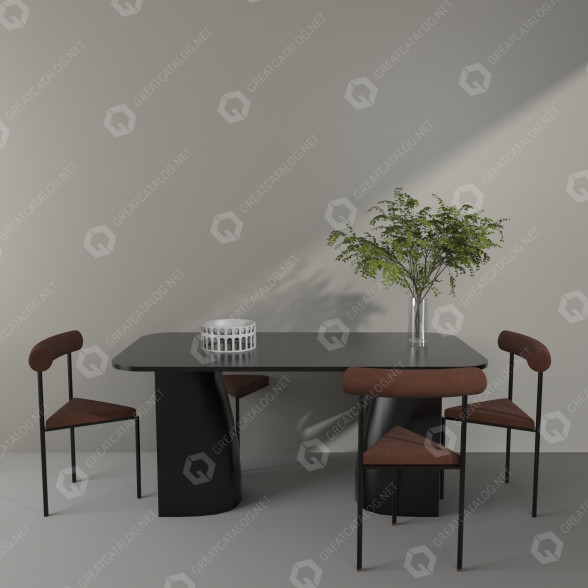 Стіл, стільці та декор Dining Set 3D модель