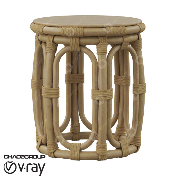 Table de chevet Round Natural Rattan modèle 3D