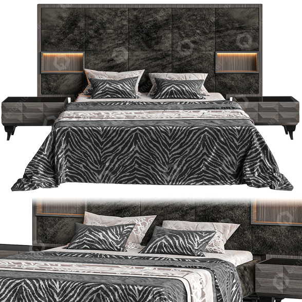 Bett und Nachttischchen Gray 06 3D-Modell