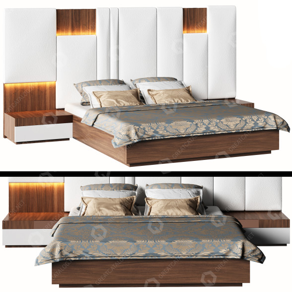 Bed and Bedside Tables Set 04 3D model