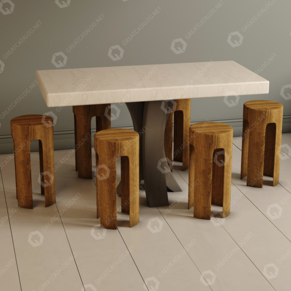 Tisch und Hocker Dining 3D-Modell