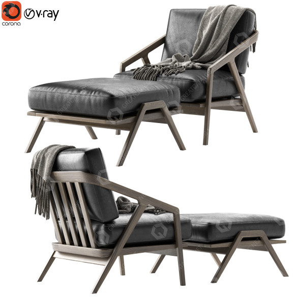 Armchair and Ottoman Dare Studio Katakana Black 3D model