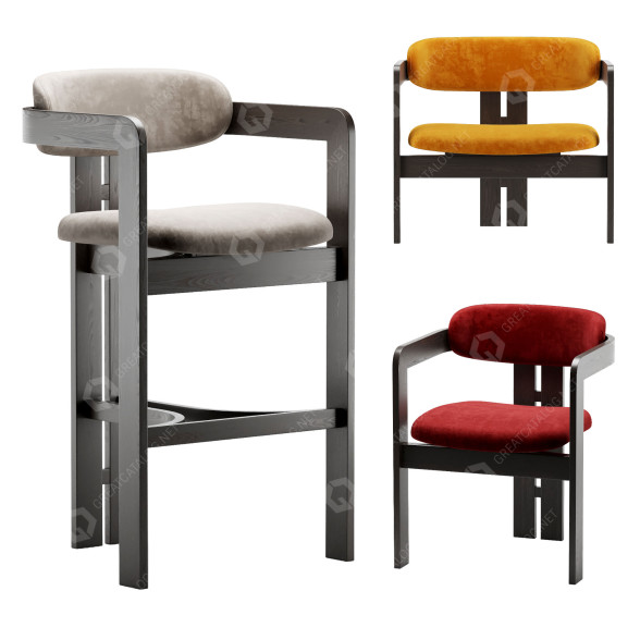Sillón, taburete de bar y silla Gallotti&Radice Conjunto Modelo 3D