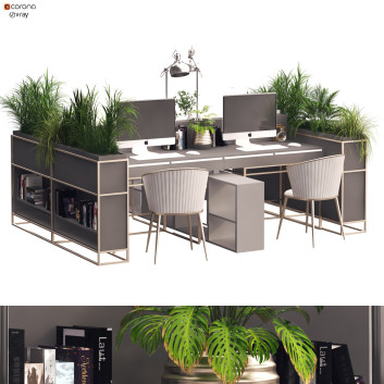 Workspace and Flowerpots  Home Office Work and Set 331 3D model