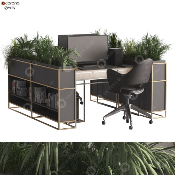 Workspace and Flowerpots Home Office Work and Set 332 3D model
