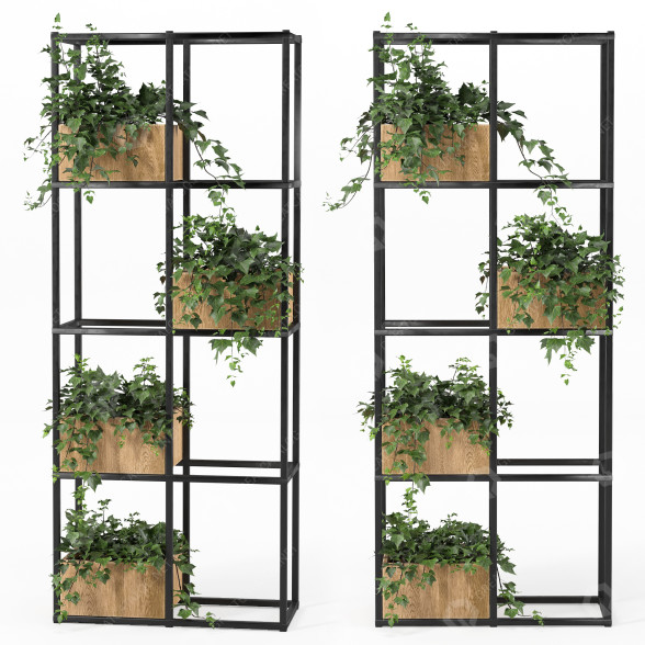 Gestell und Blumentöpfe Indoor Plant Stand Metal and Wood 2 3D-Modell