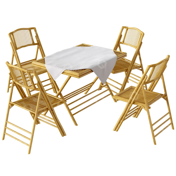 Tisch und Stühle Bamboo Set with Tablecloth 3D-Modell