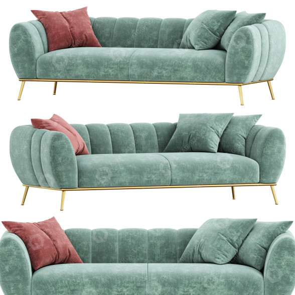 Sofa Homary Modern Green Velvet Upholstered Gold Stainless Steel Base 3D-Modell