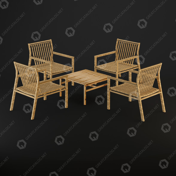 Tisch und Stühle Wood 3D-Modell