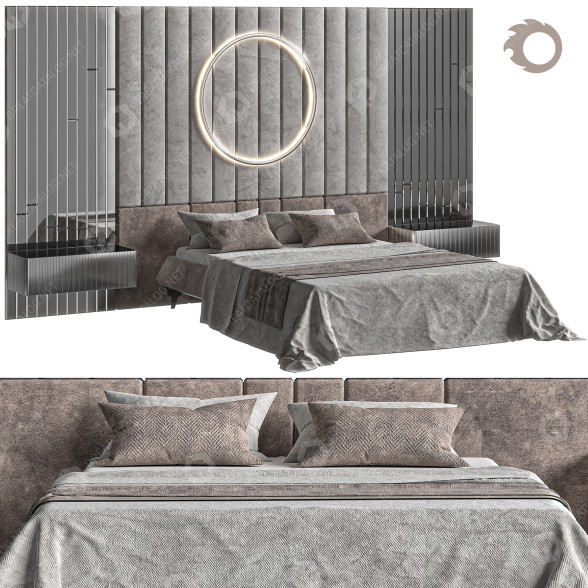 Bett und Nachttischchen Modern 3D-Modell