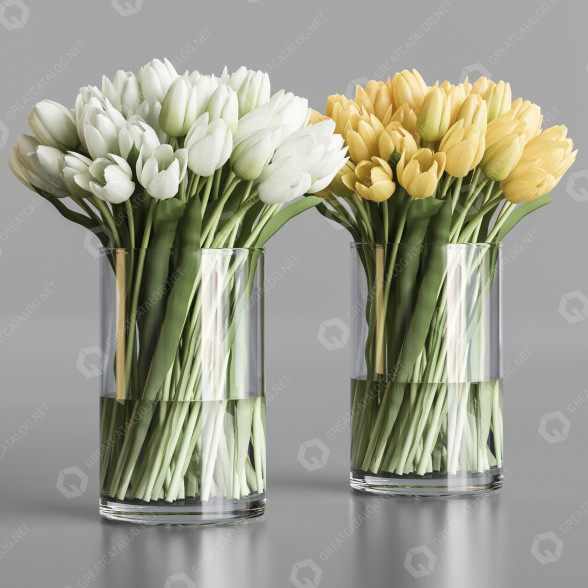 Ramo Tulipanes blancos y amarillos Modelo 3D