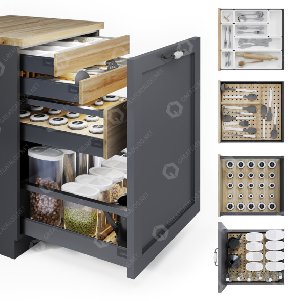 Tiroirs et décorations Blum Kitchen Drawers Fillings Set 1 modèle 3D