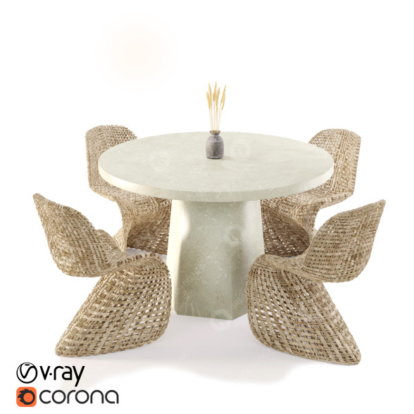 Stół i krzesła Manila Wicker model 3D
