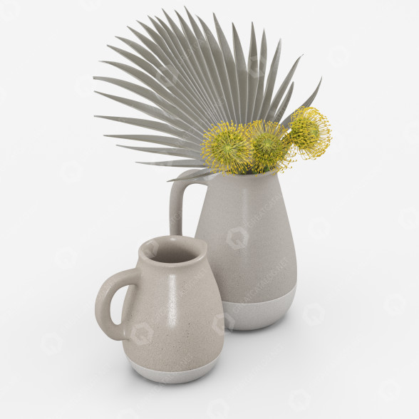 Vasen und Pflanzen Protea and Palm 3D-Modell