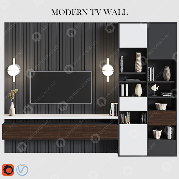 ТВ стінка та декор Modern 09 3D модель