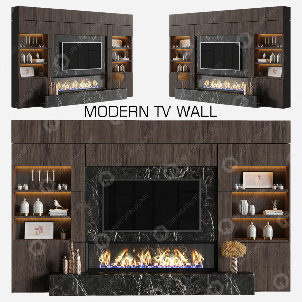 TV Wall Unit and Decor Modern 15 3D model