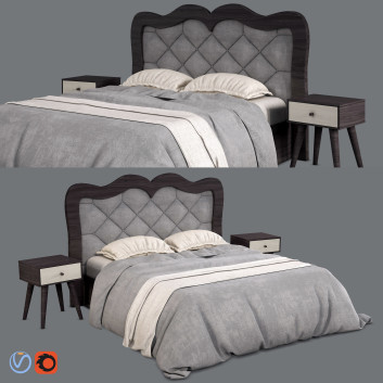 Łóżka i stoliki nocne  Set 02 Model 3D