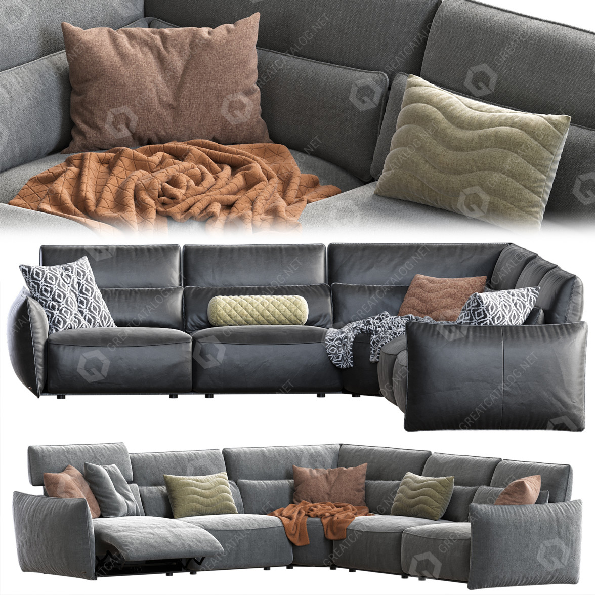 Sofa Natuzzi Supor Angular Velvet and Leather 2 Version 3D model