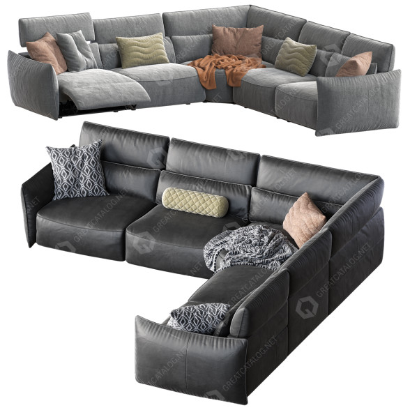 Sofa Natuzzi Supor Angular Velvet and Leather 2 Version 3D model