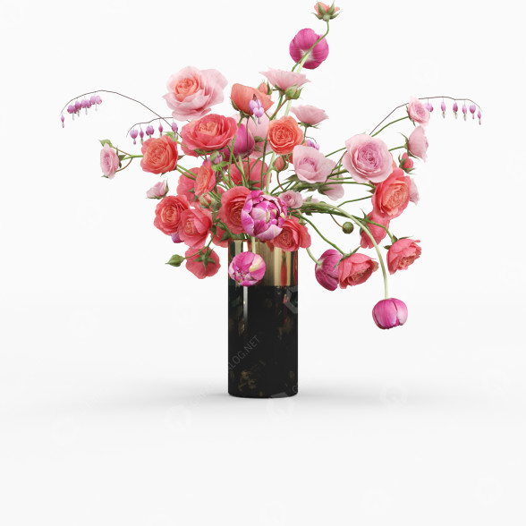 Ваза та квіти Eustoma 3D модель