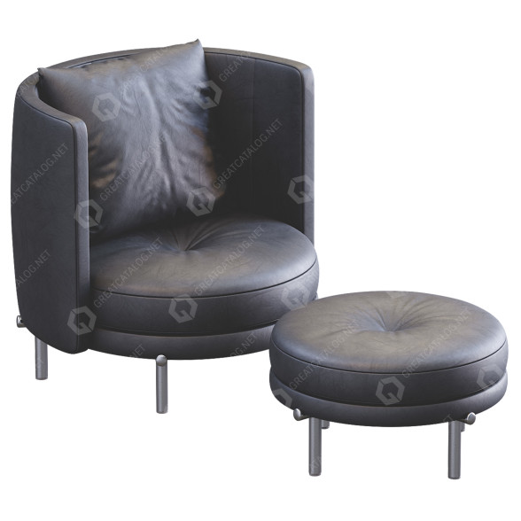 Крісло та пуф Minotti Torii Leather 3D модель
