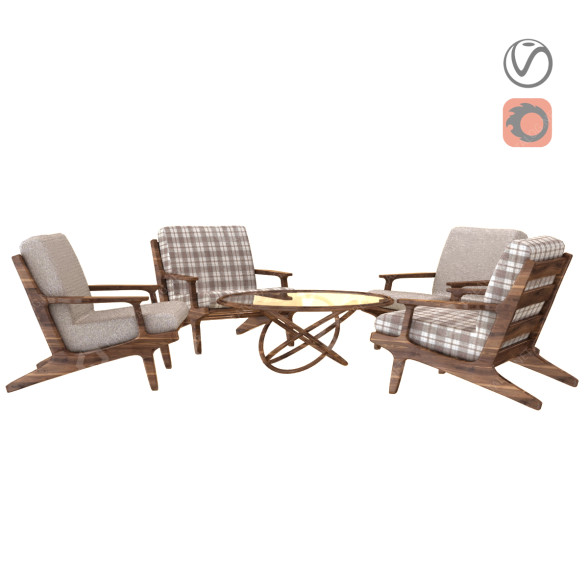 Стіл та крісла Yard Wooden 3D модель